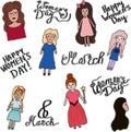 Stickers girls with different hairstyles and different clothes